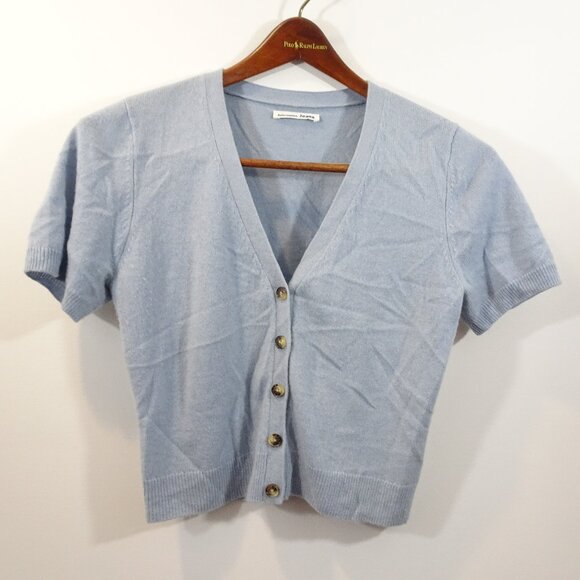 Reformation Sweaters - Reformation Cashmere V-Neck Cardigan Sweater Sky Blue Button L Short Sleeve